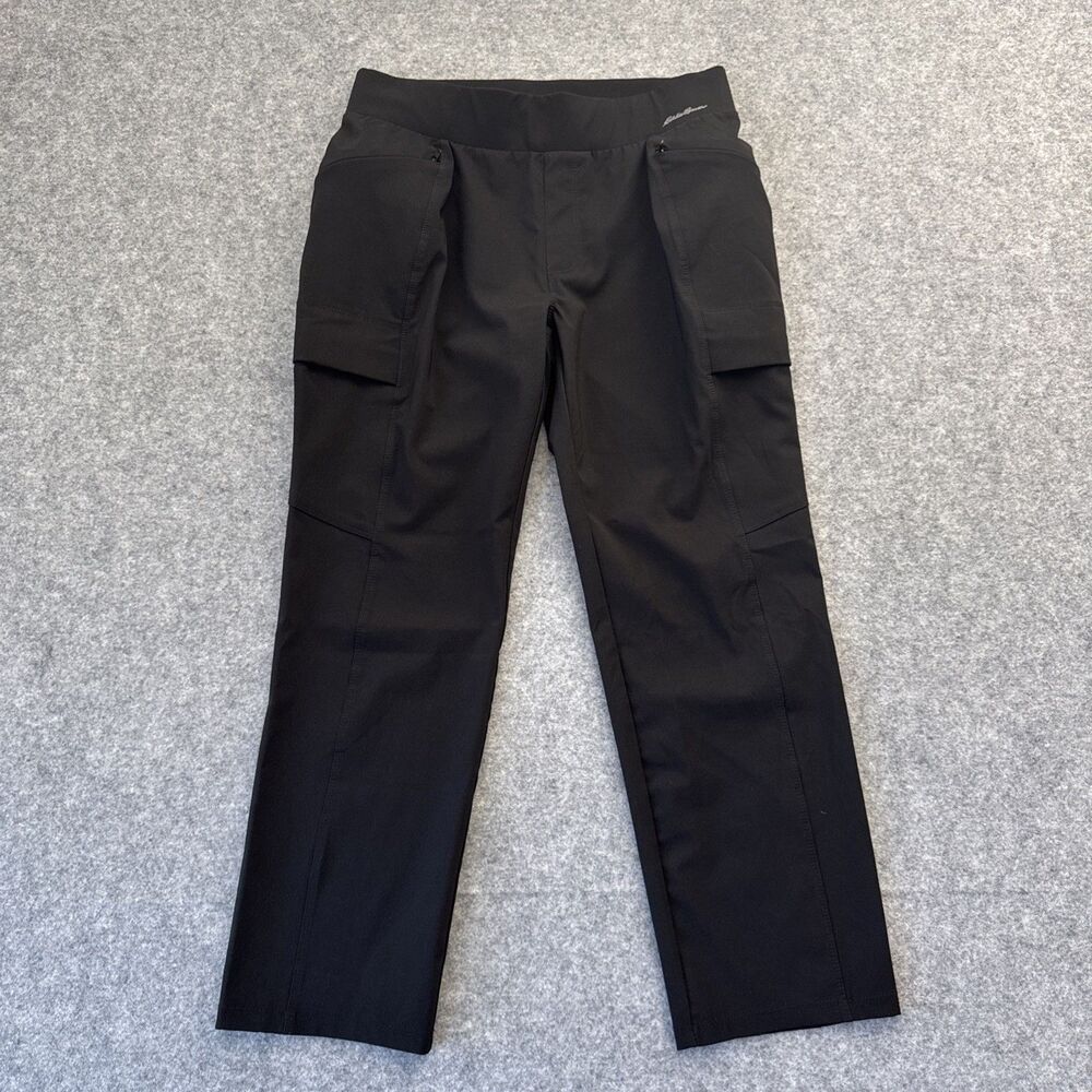 Eddie Bauer Travex Pant Womens Sz 4 Black Nylon Crop Cargo Hiking Walking Travel